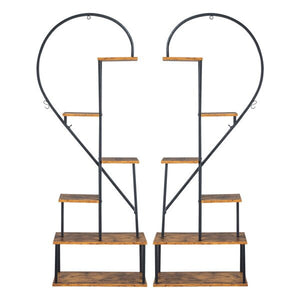 6 Tiered Heart Shaped Iron Wood Stand Shelf