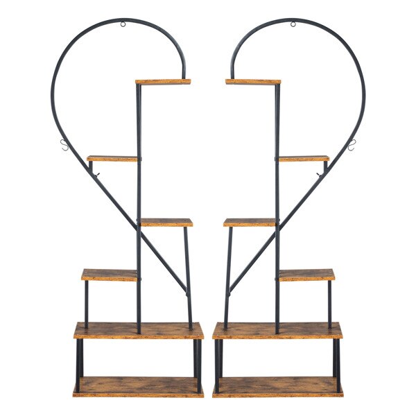 6 Tiered Heart Shaped Iron Wood Stand Shelf