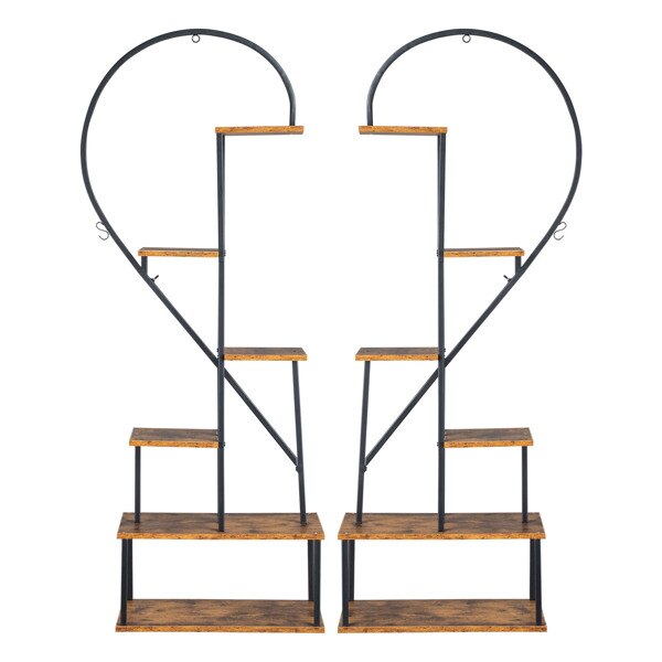 6 Tiered Heart Shaped Iron Wood Stand Shelf