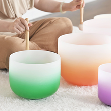 Load image into Gallery viewer, 6-12 inch 7 Chakra Quartz Crystal Singing Bowl Set - Gradient Chakra Color + 2 FREE Carrying Cases