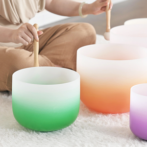 6-12 inch 7 Chakra Quartz Crystal Singing Bowl Set - Gradient Chakra Color + 2 FREE Carrying Cases