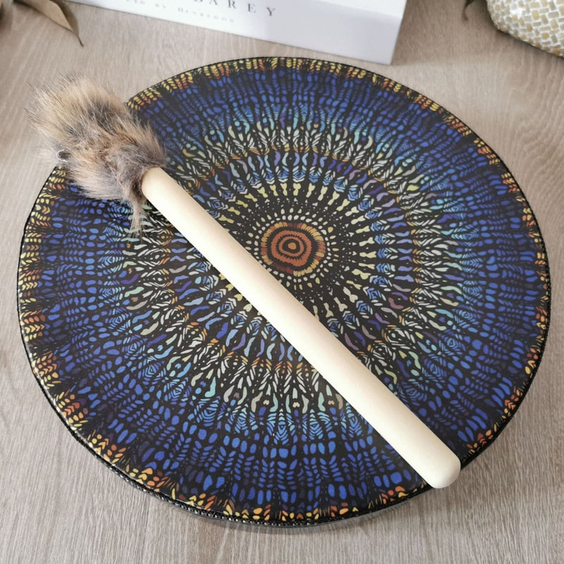 Patterned Shaman Drum with Drum Stick