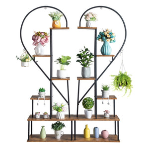 6 Tiered Heart Shaped Iron Wood Stand Shelf