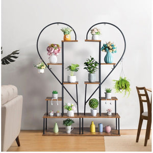 6 Tiered Heart Shaped Iron Wood Stand Shelf