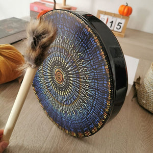 Patterned Shaman Drum with Drum Stick