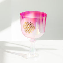 Load image into Gallery viewer, 6 Inch Fancy Pink Flower of Life Clear Crystal Handle Singing Bowl + FREE Suede Mallet