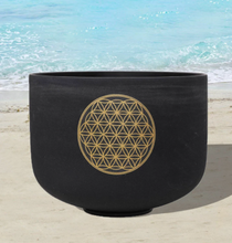 Load image into Gallery viewer, 7 Black Frosted Quartz Crystal Singing Bowl - Flower of Life or Plain + 2 FREE Carrying Cases