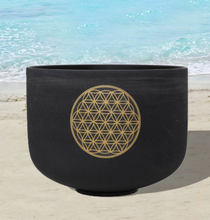 Load image into Gallery viewer, 7 Black Flower of Life Frosted Quartz Crystal Singing Bowl + 2 FREE Carrying Cases