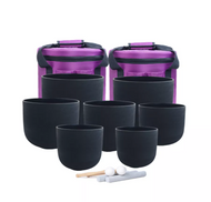 7 Black Frosted Quartz Crystal Singing Bowl - Flower of Life or Plain + 2 FREE Carrying Cases