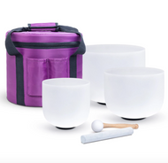 3pcs/4pcs White Quartz Crystal Singing Bowls with Carrying Case and Mallets