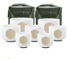 Load image into Gallery viewer, 7 Flower of Life White Quartz Crystal Singing Bowl (6-12&quot;)  + 2 FREE Carrying Cases