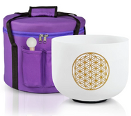 528Hz Crystal Singing Bowl, C Note - 8 Inch Frosted Flower of Life, with Mallet