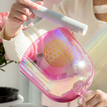 Load image into Gallery viewer, 6 Inch Fancy Pink Flower of Life Clear Crystal Handle Singing Bowl + FREE Suede Mallet