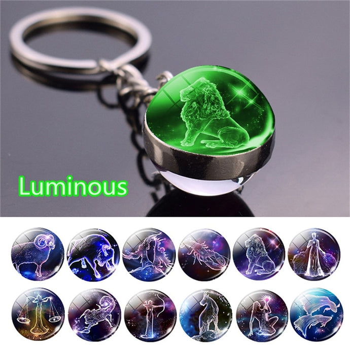 Glow In The Dark 12 Zodiac Sign Glass Ball Keychain