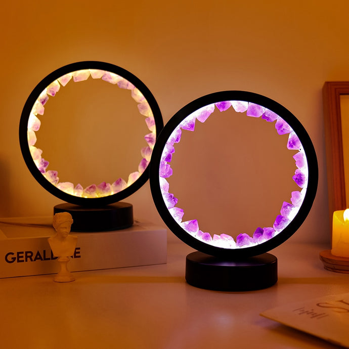 Round Crystal Gemstone Cluster Lamp