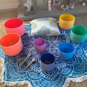 7 Chakra Quartz Crystal Singing Bowl Set - Solid Rainbow Colored + 2 FREE Carrying Cases