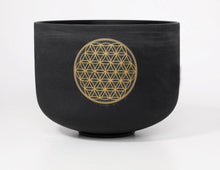 Load image into Gallery viewer, 528Hz Perfect Pitch Crystal Singing Bowl, C Note - 8 Inch Frosted Flower of Life, with Mallet