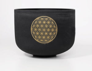 528Hz Perfect Pitch Crystal Singing Bowl, C Note - 8 Inch Frosted Flower of Life, with Mallet