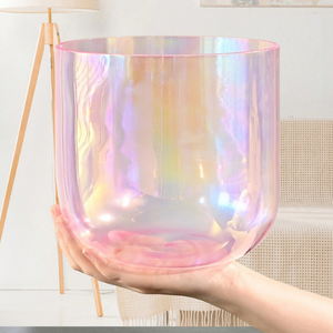 7 Inch Pink Clear Cosmic Quartz Crystal Singing Bowl - F Note + FREE Bag and Mallet
