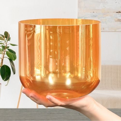 7 Inch Brown Clear Cosmic Quartz Crystal Singing Bowl - E Note + FREE Bag and Mallet