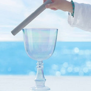 6 inch Fancy Clear Quartz Crystal Handle Singing Bowl