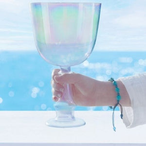 6 inch Fancy Clear Quartz Crystal Handle Singing Bowl