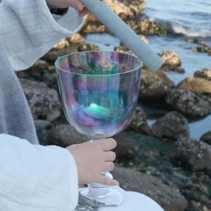 6 inch Fancy Clear Quartz Crystal Handle Singing Bowl