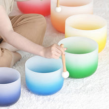 Load image into Gallery viewer, 6-12 inch 7 Chakra Quartz Crystal Singing Bowl Set - Gradient Chakra Color + 2 FREE Carrying Cases